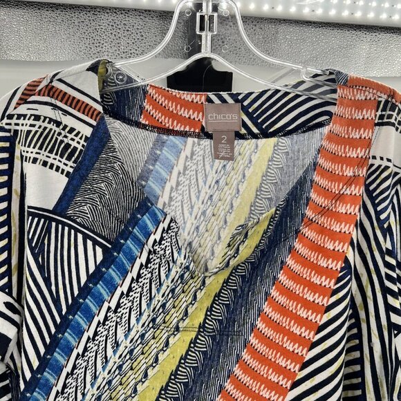 Chico's Womens V-Neck 3/4 Sleeve Multicolor Blouse Size Medium Colorful - Picture 2 of 11